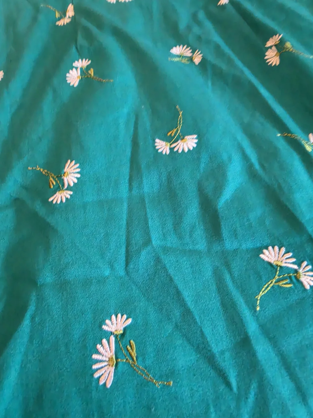 Vintage Amanda Smith Petite Teal Daisy Embroidered Shift Dress - Size 2P